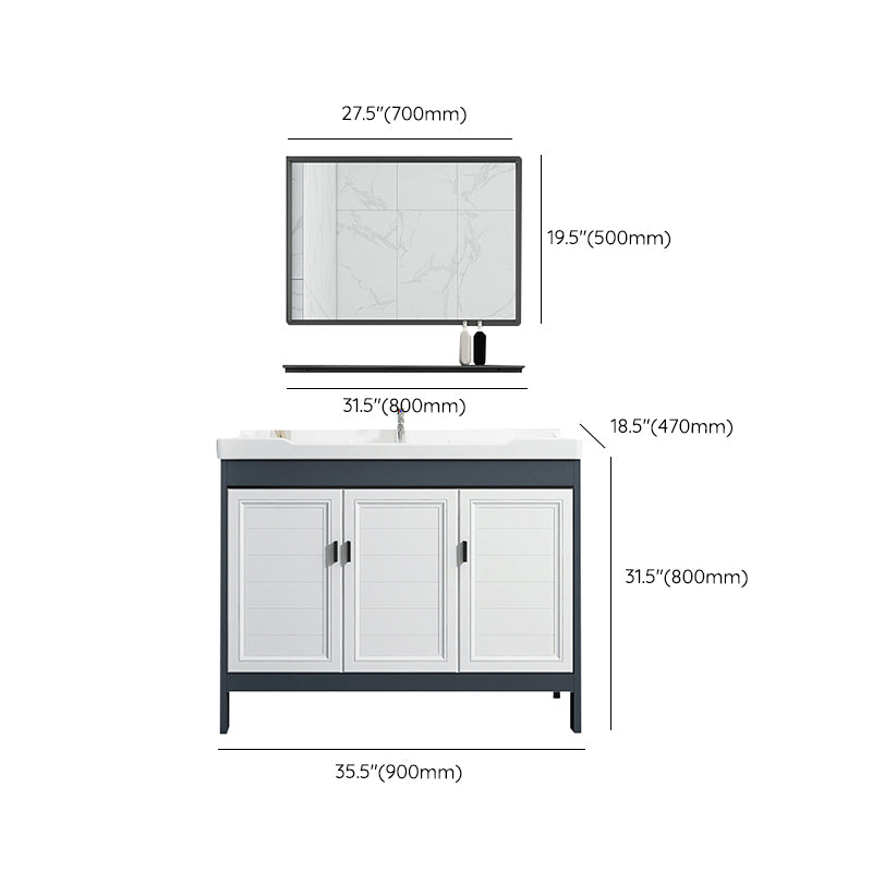 Mirror Bathroom Vanity Freestanding Rectangular Single Sink Metal Frame Vanity with Doors