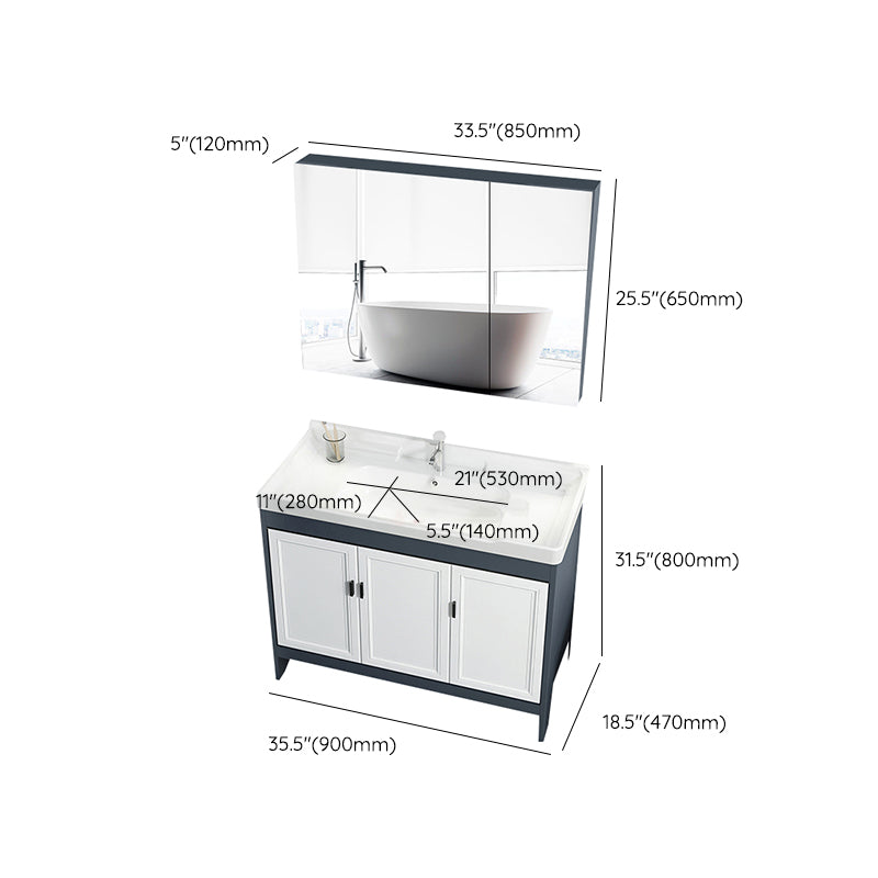 Mirror Bathroom Vanity Freestanding Rectangular Single Sink Metal Frame Vanity with Doors