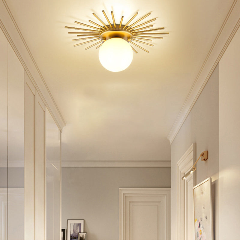 Modern Flush Mount Sun Shape Ceiling Light Fixture with Glass for Hallway