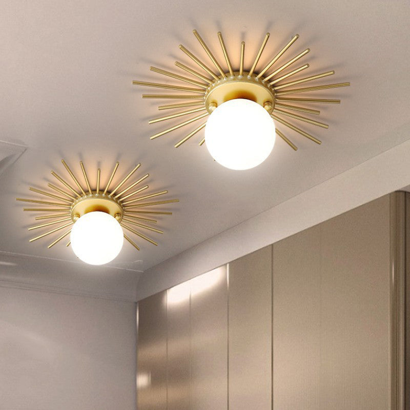 Modern Flush Mount Sun Shape Ceiling Light Fixture with Glass for Hallway