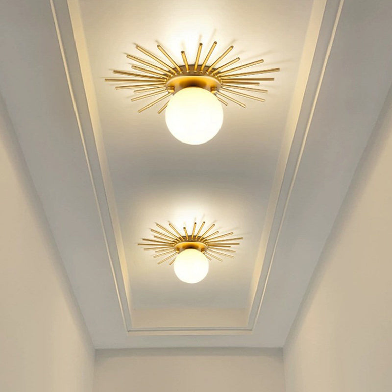 Modern Flush Mount Sun Shape Ceiling Light Fixture with Glass for Hallway