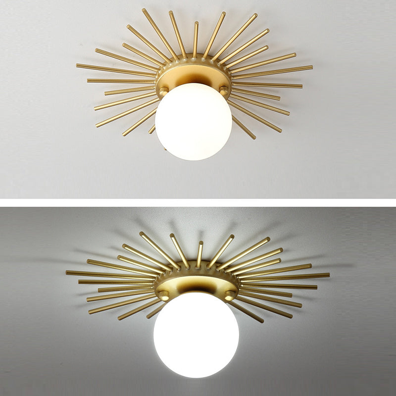 Modern Flush Mount Sun Shape Ceiling Light Fixture with Glass for Hallway