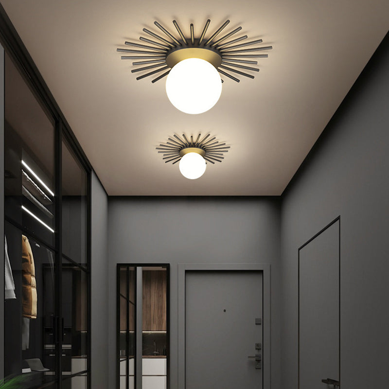 Modern Flush Mount Sun Shape Ceiling Light Fixture with Glass for Hallway