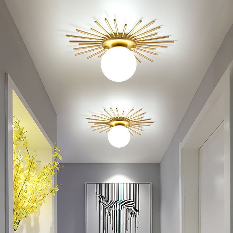 Modern Flush Mount Sun Shape Ceiling Light Fixture with Glass for Hallway