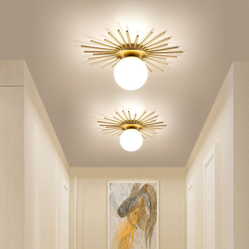 Modern Flush Mount Sun Shape Ceiling Light Fixture with Glass for Hallway