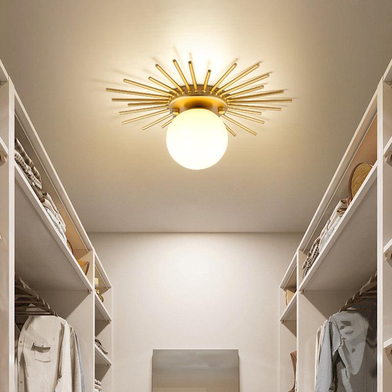 Modern Flush Mount Sun Shape Ceiling Light Fixture with Glass for Hallway