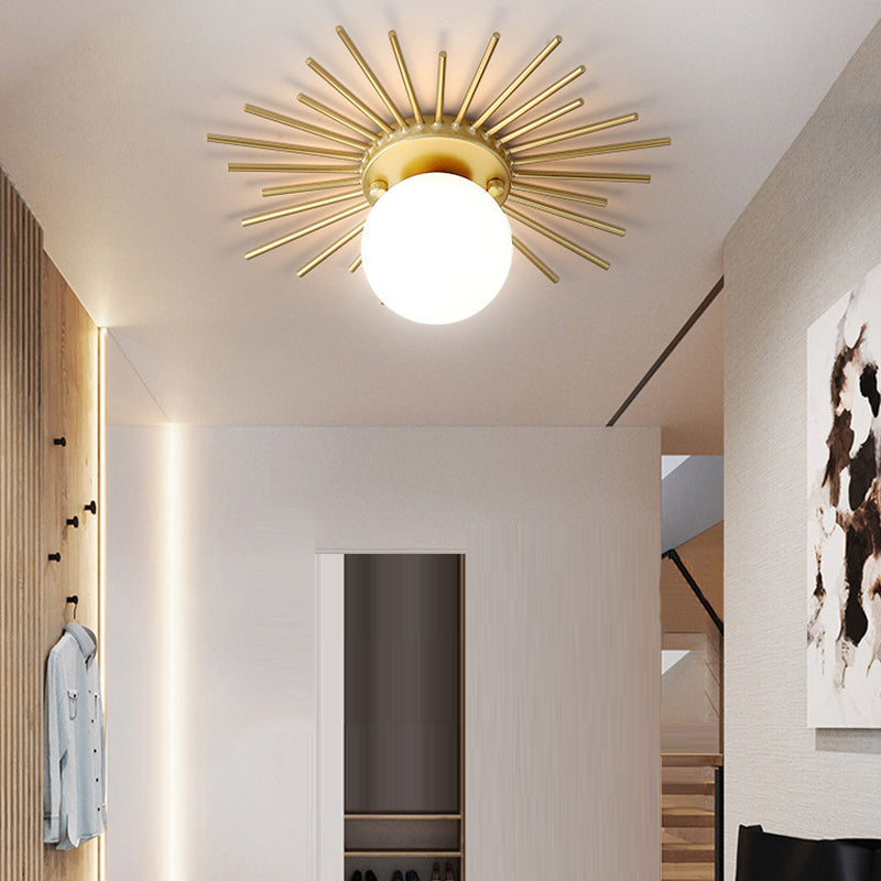 Modern Flush Mount Sun Shape Ceiling Light Fixture with Glass for Hallway