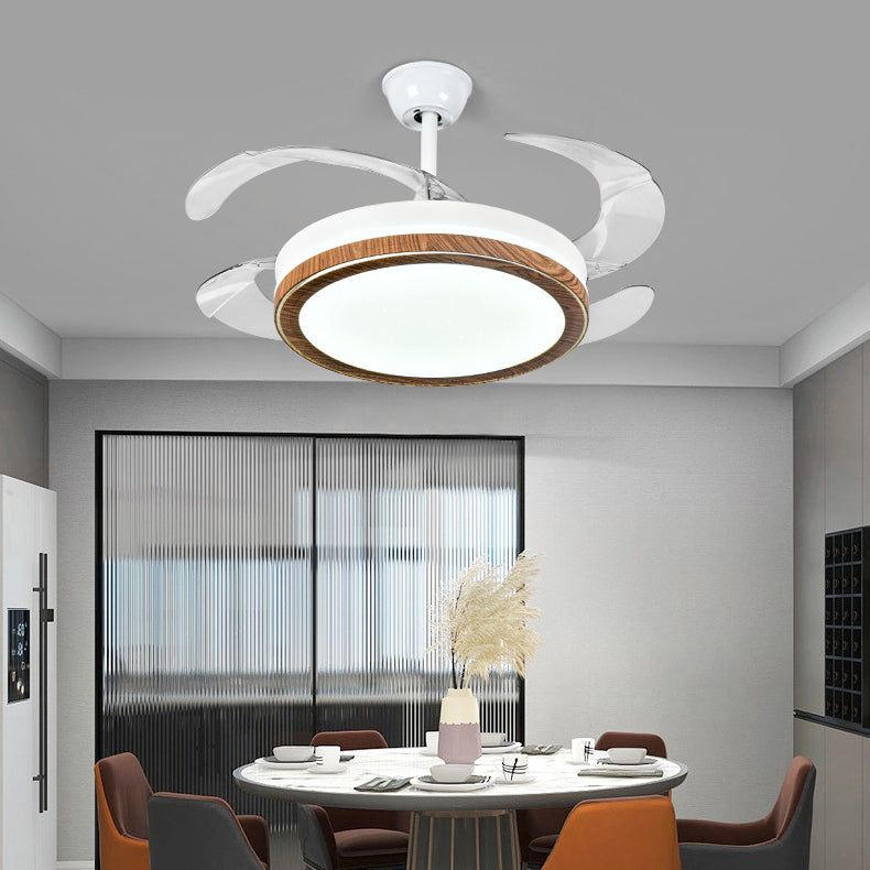 Retractable Ceiling Fan Contemporary LED Fan Light Fixture in White & Brown