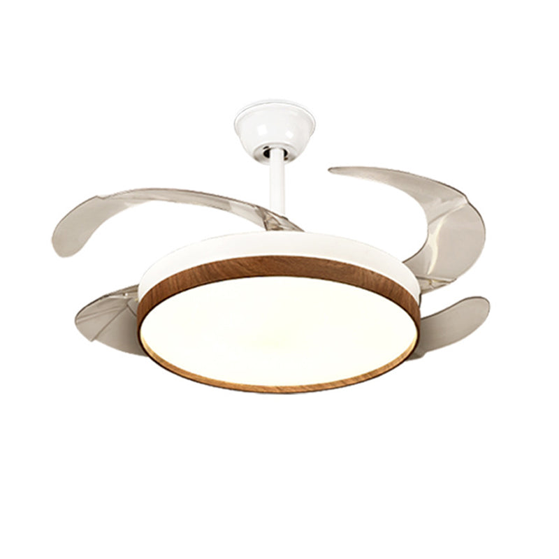 Retractable Ceiling Fan Contemporary LED Fan Light Fixture in White & Brown