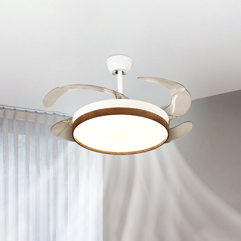 Retractable Ceiling Fan Contemporary LED Fan Light Fixture in White & Brown