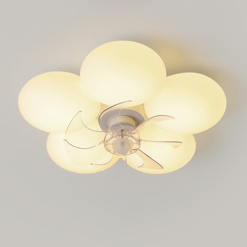 Flower Shape Ceiling Fan Light Kids Style LED Fan Lighting Fixture in Cream White