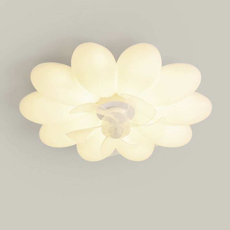 Flower Shape Ceiling Fan Light Kids Style LED Fan Lighting Fixture in Cream White