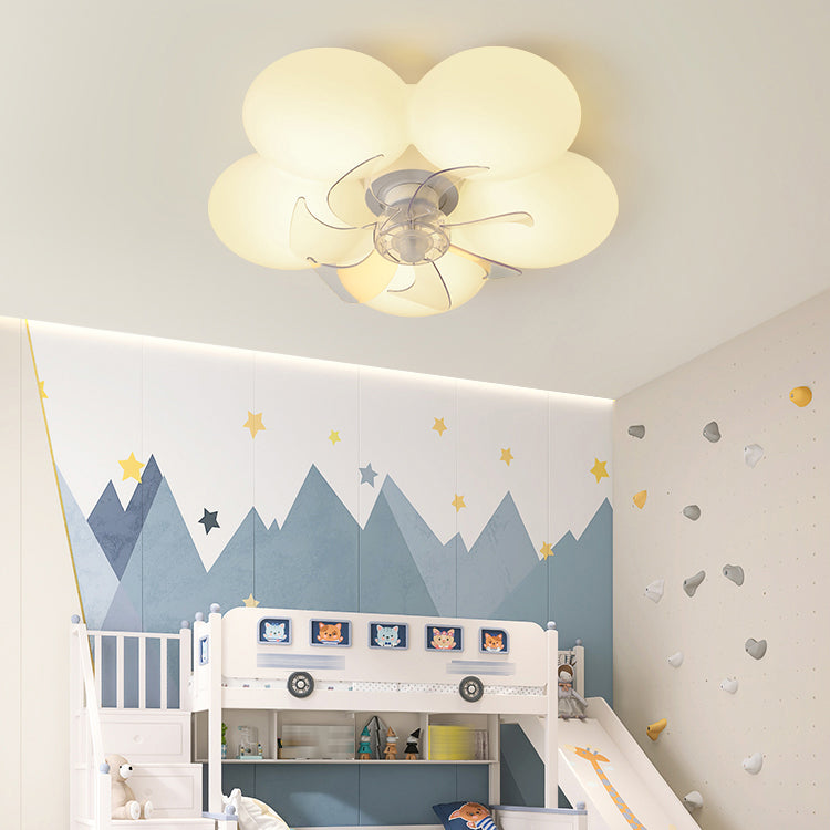 Flower Shape Ceiling Fan Light Kids Style LED Fan Lighting Fixture in Cream White