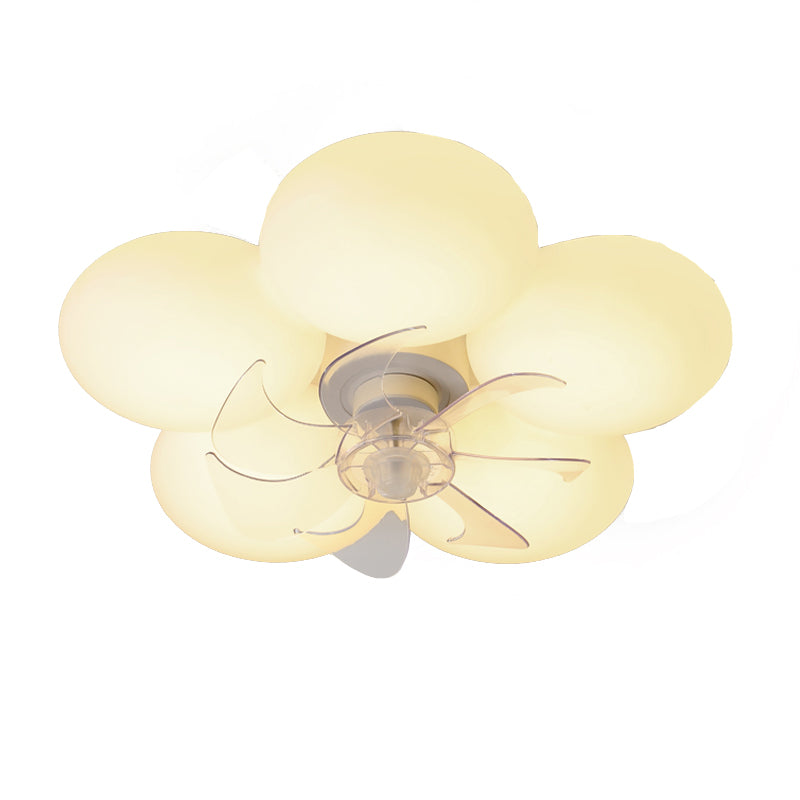 Flower Shape Ceiling Fan Light Kids Style LED Fan Lighting Fixture in Cream White