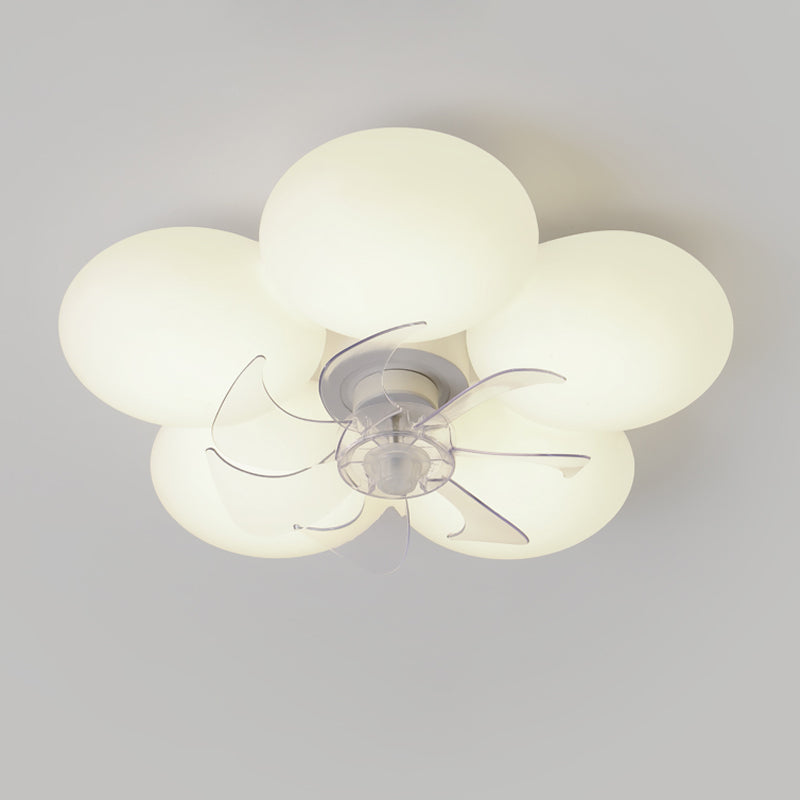 Flower Shape Ceiling Fan Light Kids Style LED Fan Lighting Fixture in Cream White