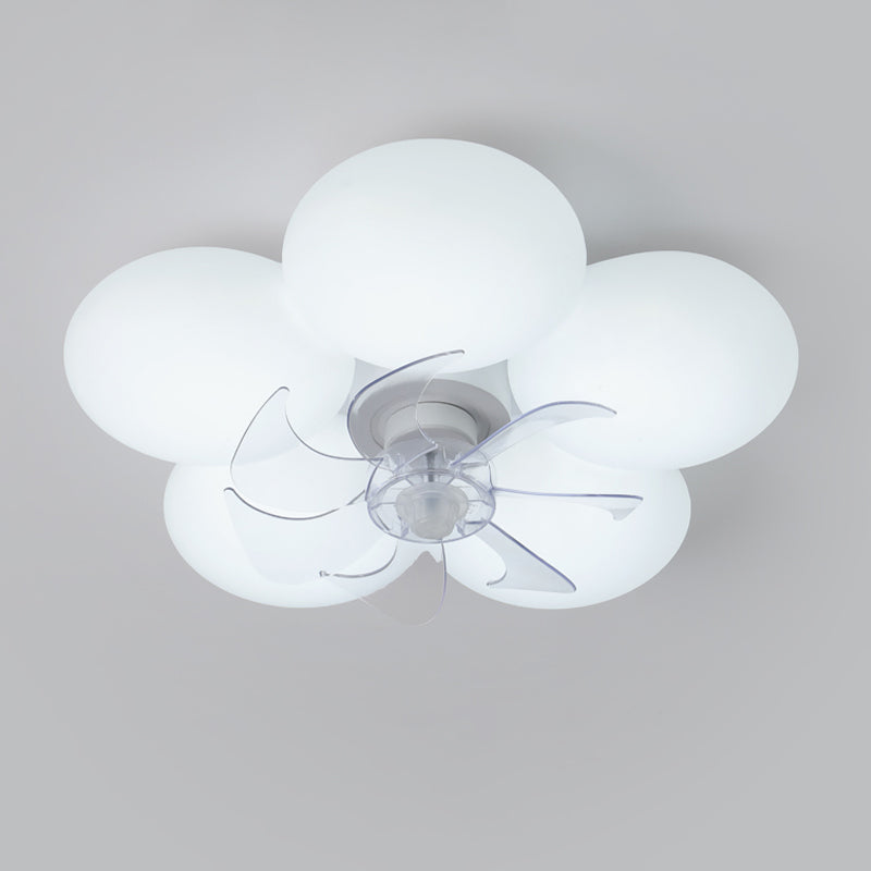 Flower Shape Ceiling Fan Light Kids Style LED Fan Lighting Fixture in Cream White