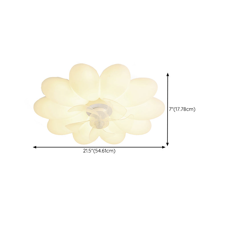 Flower Shape Ceiling Fan Light Kids Style LED Fan Lighting Fixture in Cream White