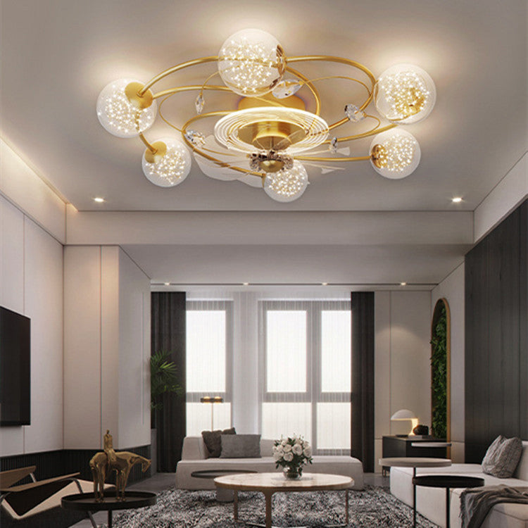 Contemporary Fan Light Fixture in Gold 6 / 9 - Light Metal & Glass Ceiling Fan Light