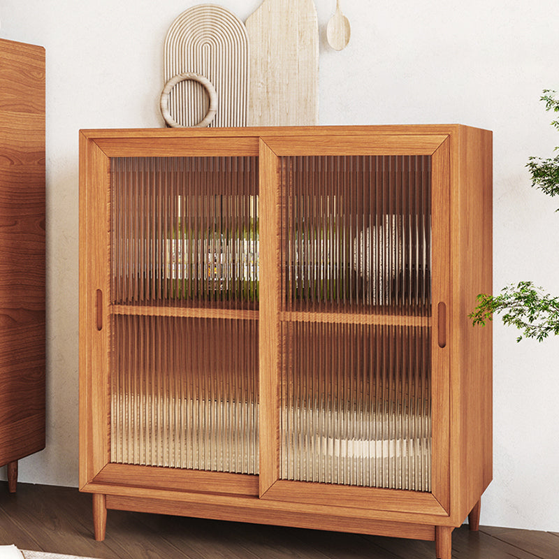 Modern Style Dining Server Pine Solid Wood Server with Glass Doors