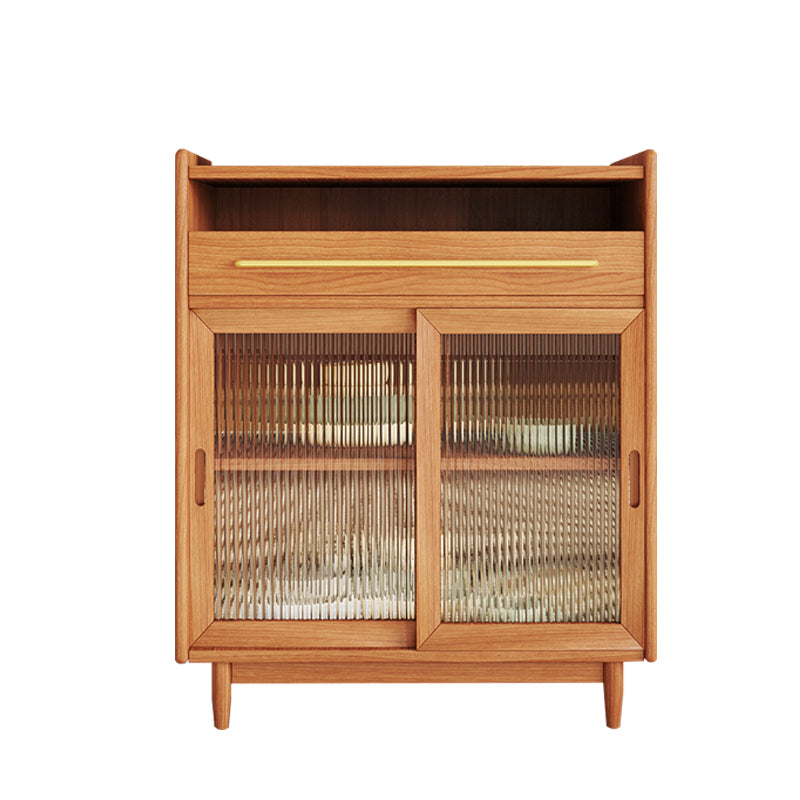 Modern Style Dining Server Pine Solid Wood Server with Glass Doors