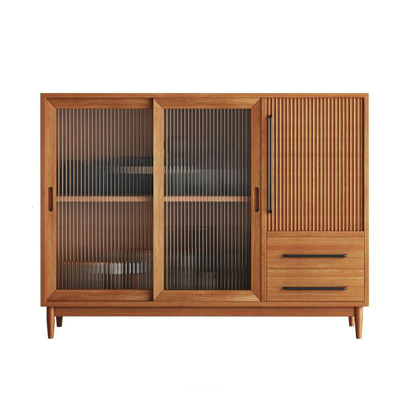 Modern Style Dining Server Pine Solid Wood Server with Glass Doors