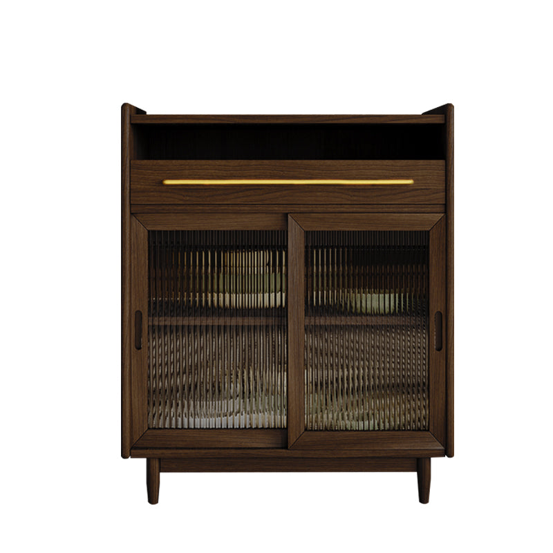 Modern Style Dining Server Pine Solid Wood Server with Glass Doors