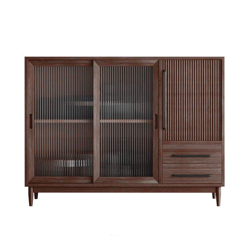 Modern Style Dining Server Pine Solid Wood Server with Glass Doors