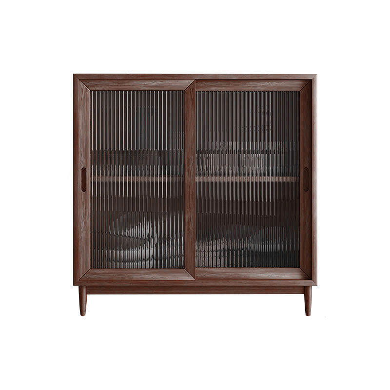 Modern Style Dining Server Pine Solid Wood Server with Glass Doors