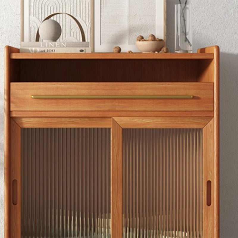 Modern Style Dining Server Pine Solid Wood Server with Glass Doors