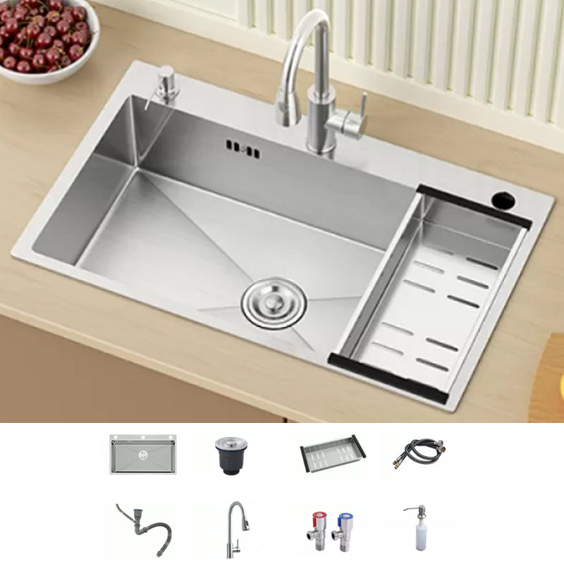 Modern Workstation Sink Stainless Steel with Basket Strainer and Faucet Kitchen Sink