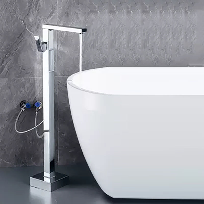 Brass Freestanding Tub Filler with Water Inlet Pipe Floor Mounted Bathroom Faucet