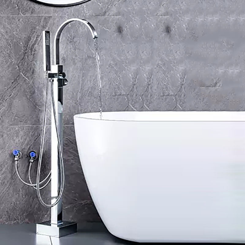 Brass Freestanding Tub Filler with Water Inlet Pipe Floor Mounted Bathroom Faucet