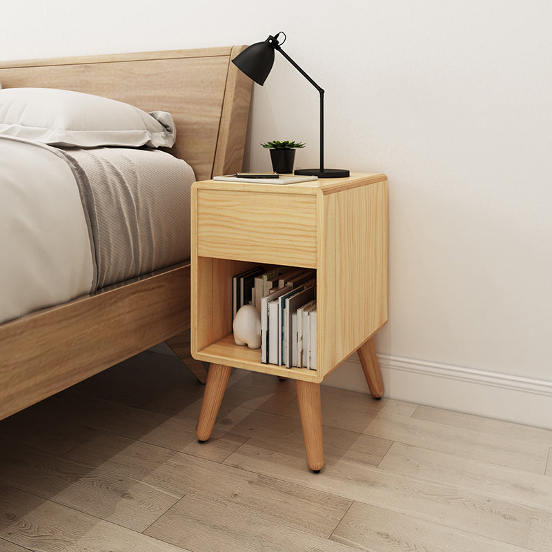 Solid Wood Standard Nightstand with Drawers Kids Bedside Table