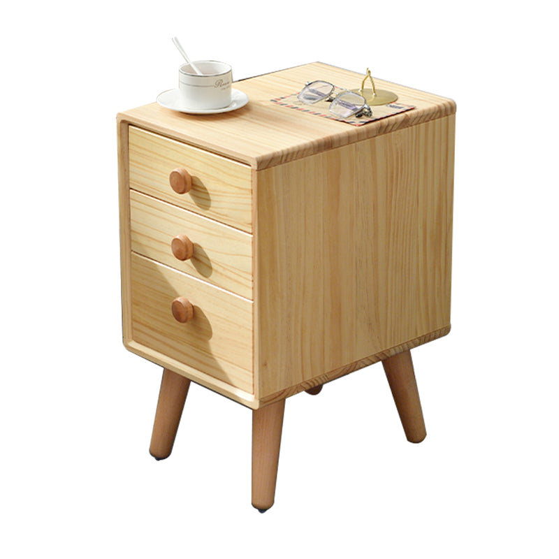 Solid Wood Standard Nightstand with Drawers Kids Bedside Table