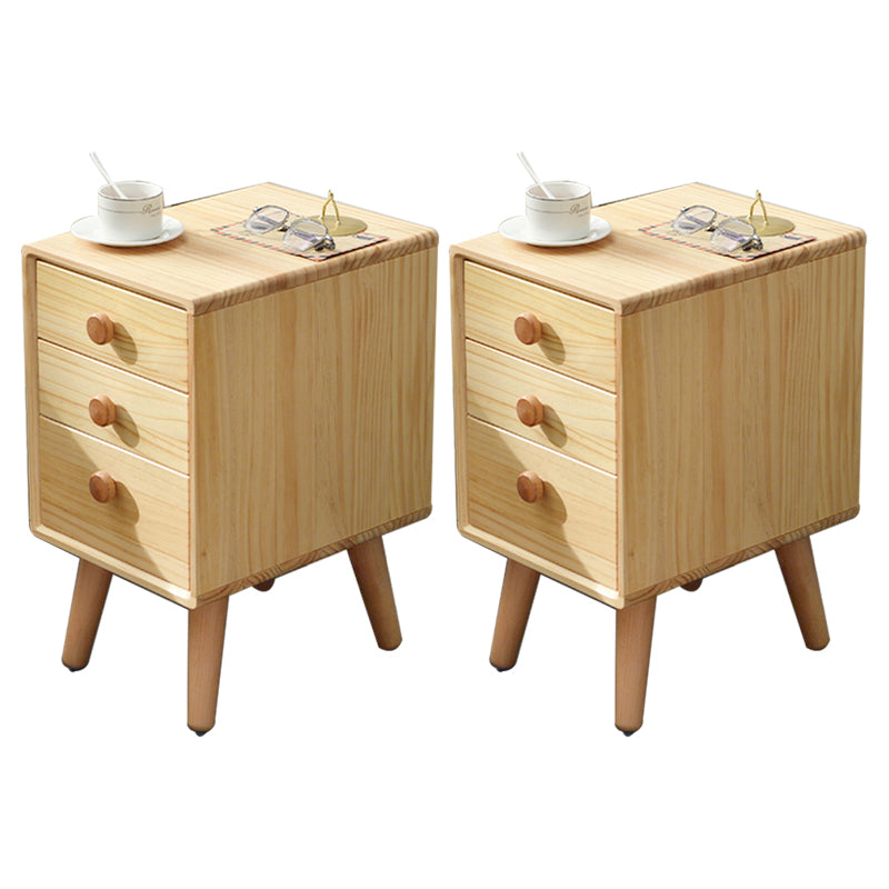 Solid Wood Standard Nightstand with Drawers Kids Bedside Table