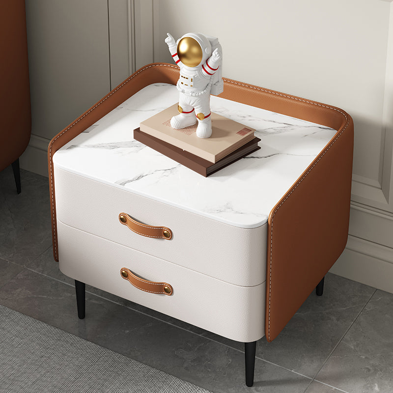 Solid Wood End Table for Nursery with Drawers Sintered Stone Top Kids Bedside Table