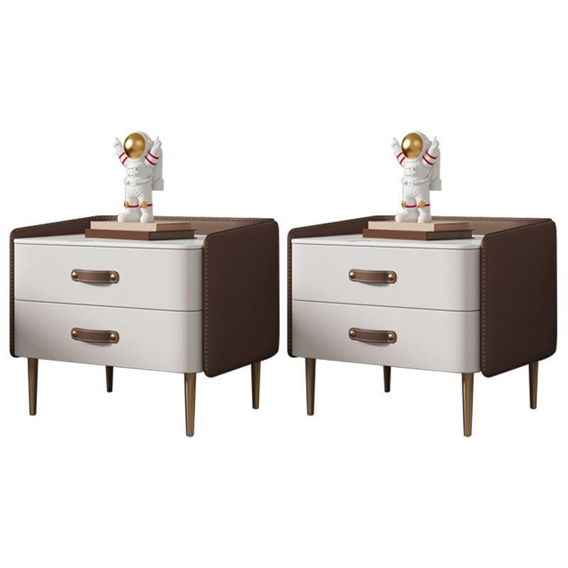 Solid Wood End Table for Nursery with Drawers Sintered Stone Top Kids Bedside Table