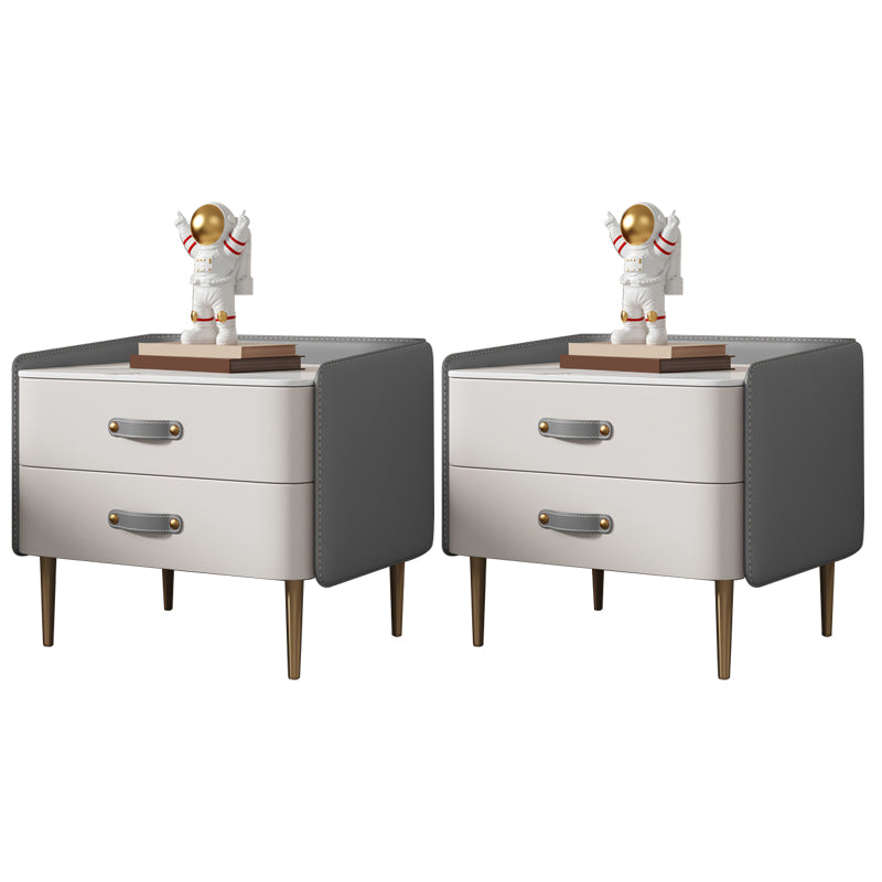 Solid Wood End Table for Nursery with Drawers Sintered Stone Top Kids Bedside Table