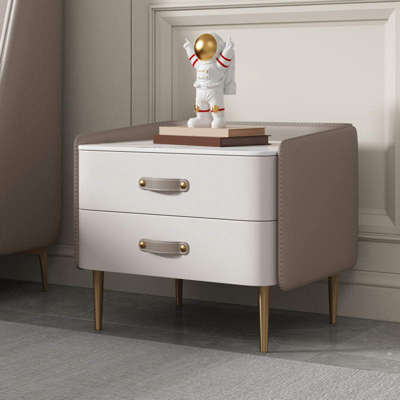 Solid Wood End Table for Nursery with Drawers Sintered Stone Top Kids Bedside Table