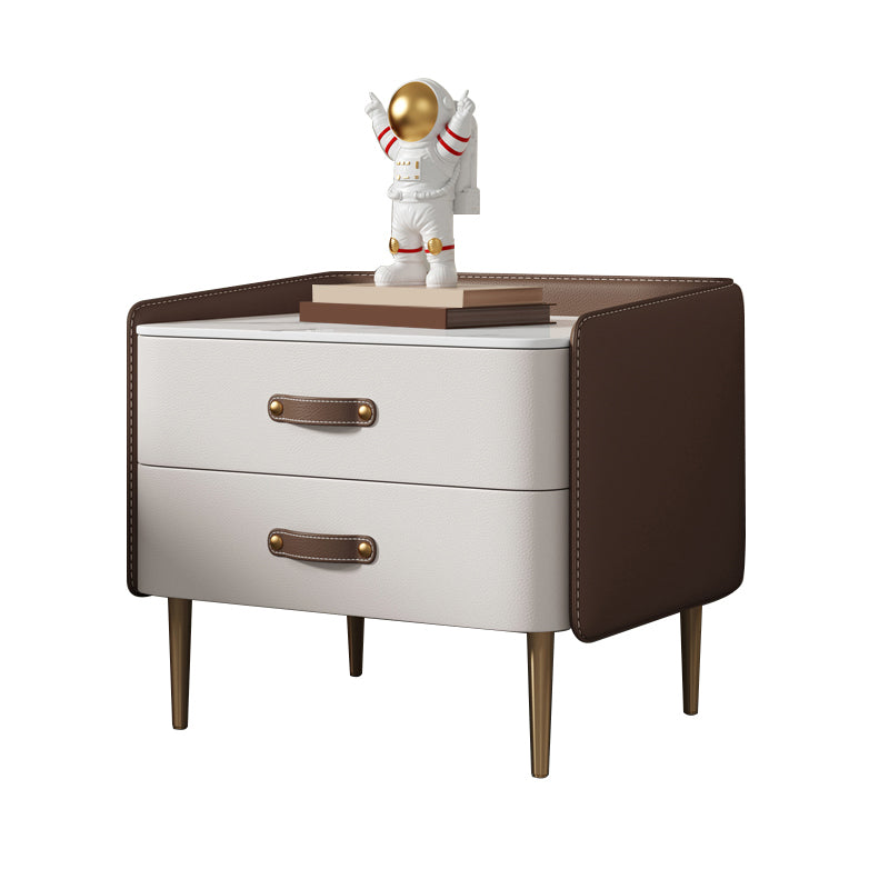 Solid Wood End Table for Nursery with Drawers Sintered Stone Top Kids Bedside Table