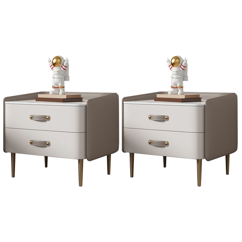 Solid Wood End Table for Nursery with Drawers Sintered Stone Top Kids Bedside Table