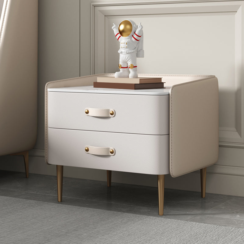 Solid Wood End Table for Nursery with Drawers Sintered Stone Top Kids Bedside Table