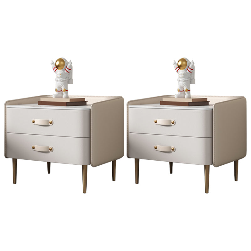 Solid Wood End Table for Nursery with Drawers Sintered Stone Top Kids Bedside Table