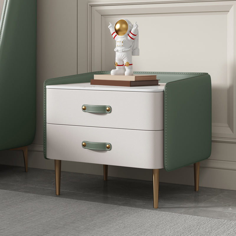 Solid Wood End Table for Nursery with Drawers Sintered Stone Top Kids Bedside Table