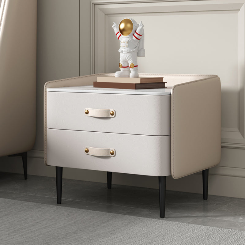 Solid Wood End Table for Nursery with Drawers Sintered Stone Top Kids Bedside Table