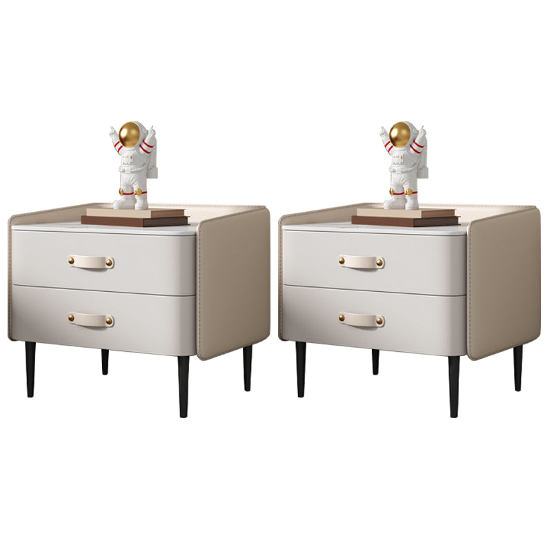 Solid Wood End Table for Nursery with Drawers Sintered Stone Top Kids Bedside Table