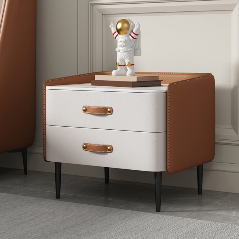 Solid Wood End Table for Nursery with Drawers Sintered Stone Top Kids Bedside Table