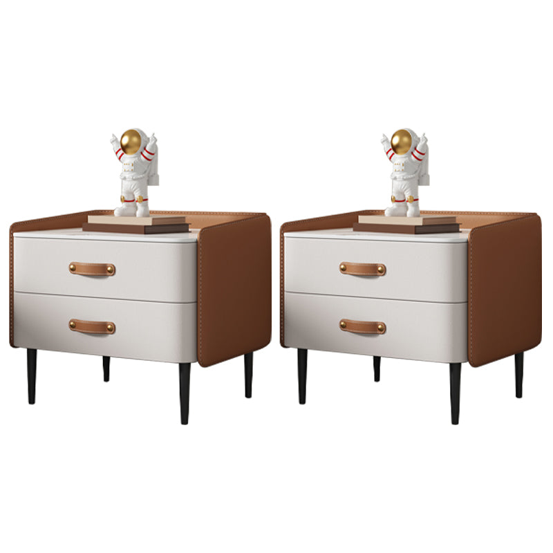 Solid Wood End Table for Nursery with Drawers Sintered Stone Top Kids Bedside Table