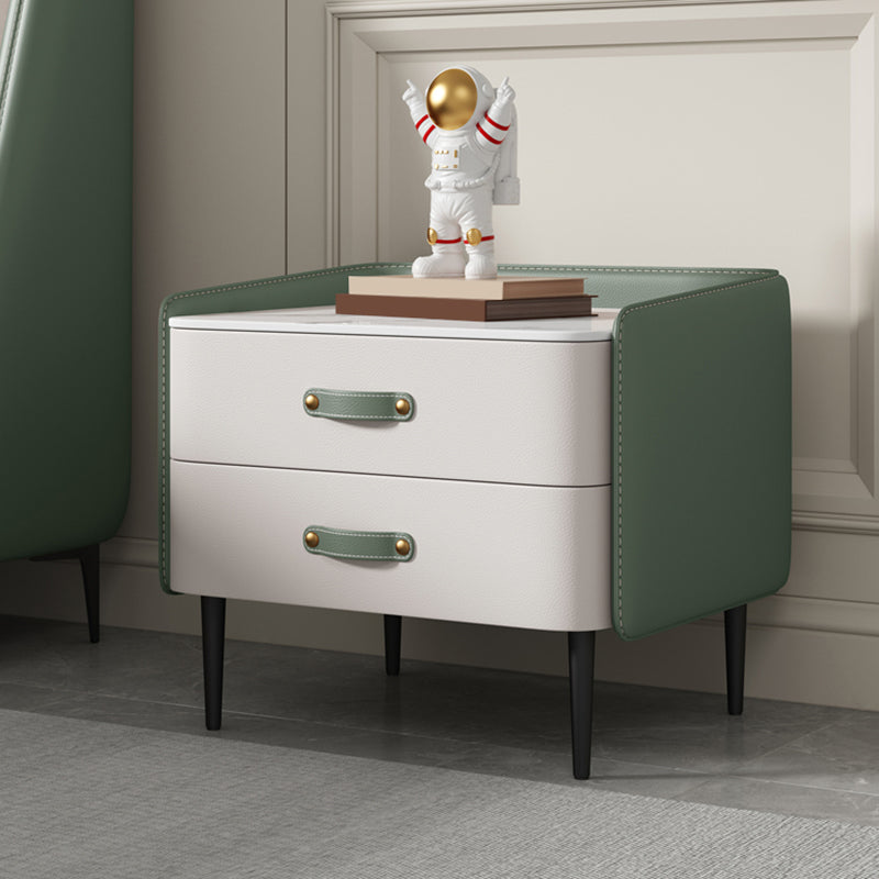 Solid Wood End Table for Nursery with Drawers Sintered Stone Top Kids Bedside Table