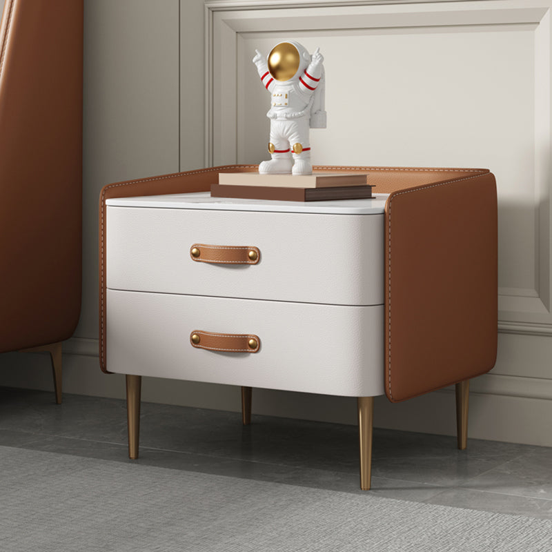 Solid Wood End Table for Nursery with Drawers Sintered Stone Top Kids Bedside Table